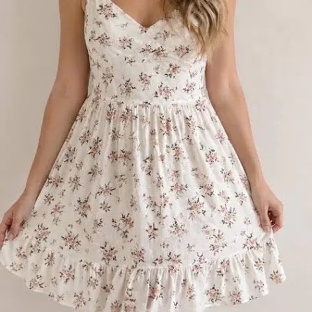 Altar'd State White Floral Smocked Back Mini Dress Adjustable Straps Large